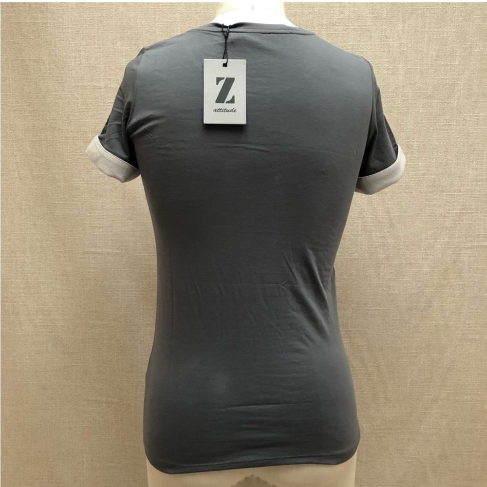 NWT Z Attitude Crewneck Tee With Rolled Cuffs Heather Charcoal - Picture 3 of 4